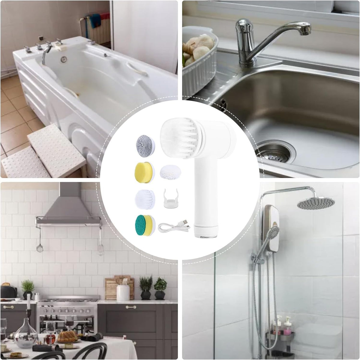 AquaFlex Electric Spin Scrubber – 5-in-1 Multi-Purpose Cleaning Brush