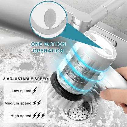 AquaFlex Electric Spin Scrubber – 5-in-1 Multi-Purpose Cleaning Brush
