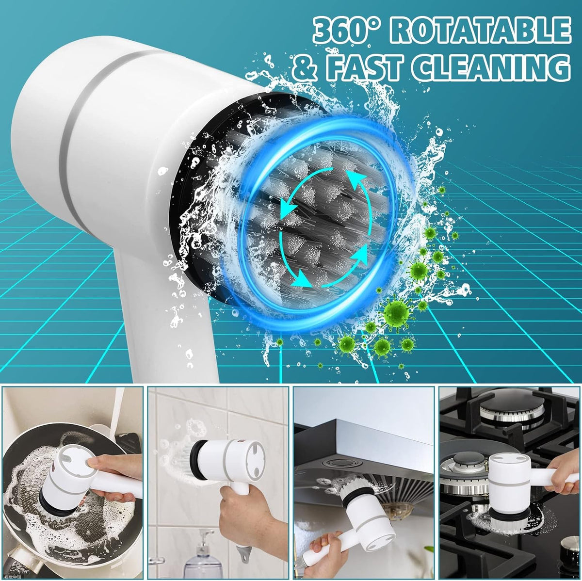 AquaFlex Electric Spin Scrubber – 5-in-1 Multi-Purpose Cleaning Brush