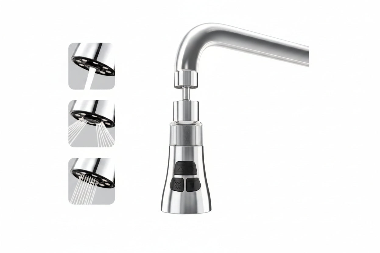 AquaFlex 360° Rotating Tap Extender—featuring versatile spray modes and water-saving technology for effortless, splash-free cleaning.